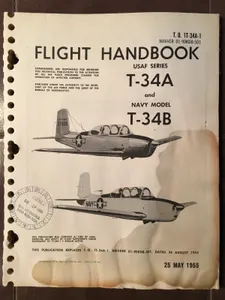 Original Beechcraft T-34A & T34B Mentor Flight Handbook Manual